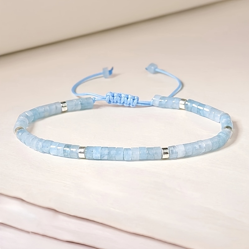 Adjustable Aquamarine Stone Bracelet Dainty & Minimalist